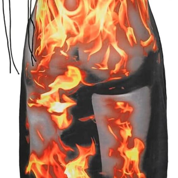 Y2K 3D Body Flame Print Women's Midi Dress Spaghetti Straps Sleeveless - Picture 3 of 8